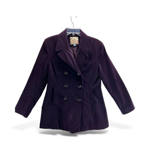 Express Purple Velvet Peacoat Jacket Women’s Double Breasted Y2K Vintage Goth L - Picture 1 of 11